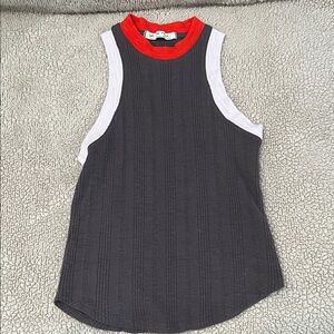 We The Free Ribbed Tank Top in Charcoal, White & Red